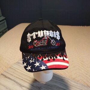 2007 Sturgis Black Hills Rally Motorcycle Adjustable Hat 67th American Flag